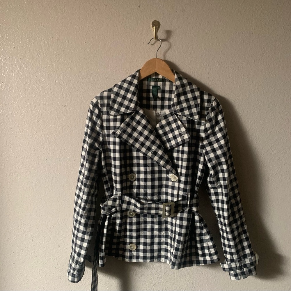 Ralph Lauren Black and White Gingham Trench Coat - Picture 5 of 5